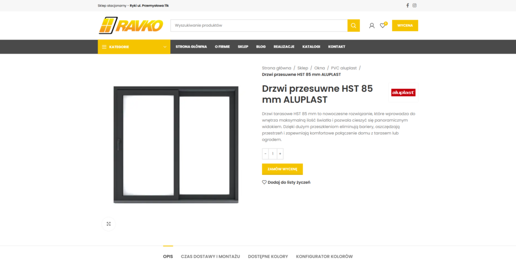 Product page with quote request